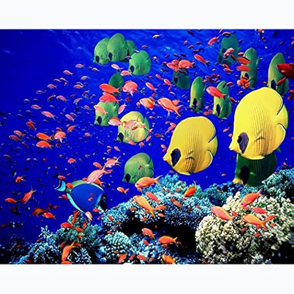 HUUG Ocean 5D Diamond Painting Kit con cornice, fai da te trapano completo punto croce ricamo quadri quadri strass artigianato - per decorazione parete casa, rotondo, 40,6 x 50,8 cm